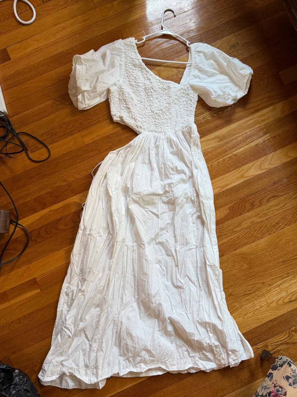 Free People White Puff-Sleeve Smocked Maxi Dress
